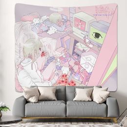 Tapestries Japanese Anime Pink Girl Kawaii Room Decoration Tapestry Aesthetics Cute Wall Hanging Living Room Bedroom Home Customizable R230811