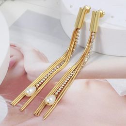 Stud Earrings Statement Tassel Chain Plated Pearl Long Elegant