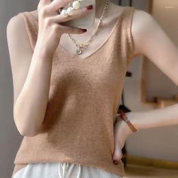 Women's Tanks Camisole Sleeveless Wool High Quality Knit Vest Spring/Summer V-Neck Casual Comfort Solid Colour Basic Close-fitting Top