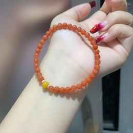 Link Bracelets Boutique South Red Agate With Honey Wax Beaded Bracelet Women's 5mm Round Beads Simple And Exquisite Handchain Jewellery