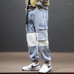 Fashion Streetwear Men Jeans Loose Fit Patchwork Spliced Designer Denim Cargo Pants Big Pocket Wide Leg Trousers Hip Hop Joggers1250q
