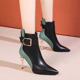 2023 Autumn/Winter New Large Fashion Short Boot Pointed Back Zipper Thin High Heel Belt Buckle Fashion Boot 230811