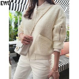 Men's Hoodies Sweatshirts EWQ Pocket O neck Zipper Tweed Woolen Jacket For Women Elegant Long Sleeve Wool Blends Jackets Coat 2023 Spring Autumn 909 230810