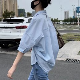Women's Blouses Chic White Five Quarter Sleeve Shirt Women Office Lady Loose Casual Blouse 2023 Summer Fashion French Top Clothing