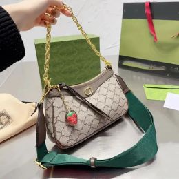 Designer Women Shoulder Bags Girl Crescent Moon Handbags Brand Luxury Lady Strawberry Letters Hobo Adjustable Red and Green Shoulder Straps Purse Wallet