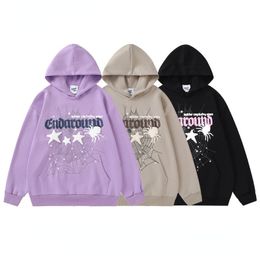 Mens Hoodies Sweatshirts Autumn and winter starry spider web foam print hooded sweater couple American brand fashion y2k longsleeved top 230810