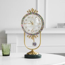 Table Clocks Vintage Brass Clock Colorful Shell Pendant Elegant Home Desktop Silent Fashionable Decorative Ornaments