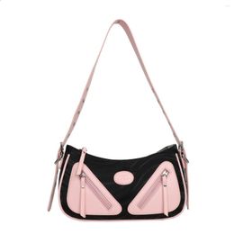 Evening Bags Brand Designer PU Leather Contrast Color Women's Shoulder Bag Casual Zipper Crossbody Small Hobos Handbag