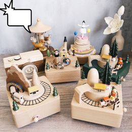 Decorative Objects Figurines Handmade Wooden Music Box Creative Retro Rotating Music Box Christmas Birthday Gifts DIY Log Making Ornament Home Decoration 230810