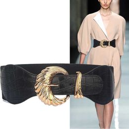 Belts Gold Alloy Big Pin Buckle Belts For Women Hot Fashion Black Super Wide Elastic Waistbands Dress Skirt Party Bar Decorate Gifts