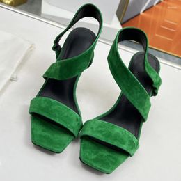 Dress Shoes Spenneooy Summer Fashion Green Colour Elegant Square Heel Women's Toe Shallow Mouth Chic Ankle Strap