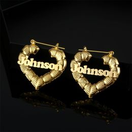 Pendant Necklaces Custom Fashion Stainless Steel Bamboo Earrings for Women Personalised Customised Hip Hop Heart Statement Jewellery 230811