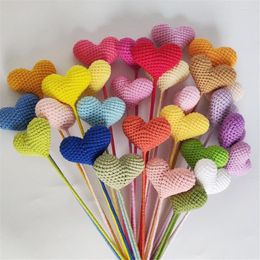 Decorative Flowers Crochet Flower Permanent Heart Shape Pure Colour Hand Woven Knitted Bouquet Wedding Home Decor Handmade Gift For Family