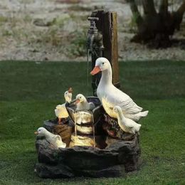 Decorative Objects Figurines Solar Duck Squirrel Fountain Figurines Handicrafts Resin Squirrel Fountain Waterfall Statue for Courtyard Patio 230810
