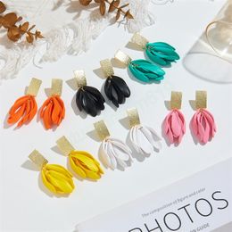 Korean Summer New Irregular Leaf Petal Tassel Earrings For Women Fashion Accessories Rose Pink Yellow Blue Colours Jewellery