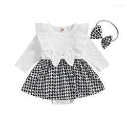 Girl Dresses BeQeuewll Infant Rompers Dress Long Sleeve Knit Houndstooth Skirt Jumpsuits Born Clothes Baby Bodysuits With Headband