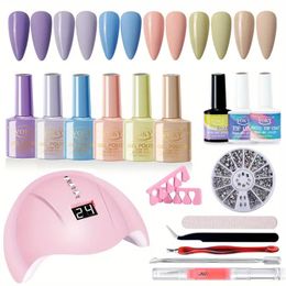 Professional Gel Nail Polish Kit - 6 Colors, UV Light, Nail Drill, 36W, Manicure Tools & DIY Home/Salon Set