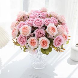 Decorative Flowers 1Pc 6 Head Autumn Rose For Wedding Arch DIY Home Floral Arrangement Floristry Craft Christmas Party Decoration Artificial