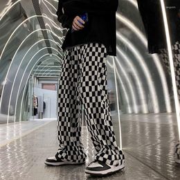 Men's Pants Ins Tide Mopping Wide Leg Black And White Checkerboard High Street Straight Velvet Thick Stripes
