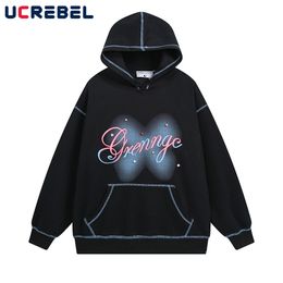 Mens Hoodies Sweatshirts Letter Embroidery Hooded Top Autumn Casual Long Sleeve Streetwear Stitch Loose Drop Shoulder Men 230810