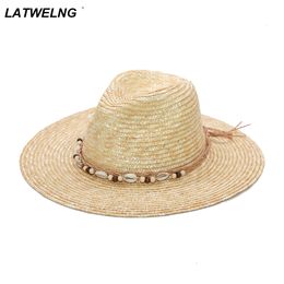 Visors Female Shell Ribbon Straw Hats Handmade Panama Beach Hats Ladies Summer Sun Hat Holiday 230811