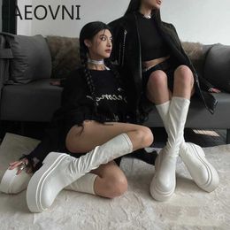 Boots Winter Gothic Boots for Women Fashion Punk Style Ladies Long Booties Thick Bottom Women's Knee High Booties J230811