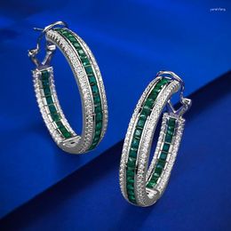 Hoop Earrings Luxury Emerald Diamond Earring Real 925 Sterling Silver Jewellery Engagement Wedding For Women Bridal Gift