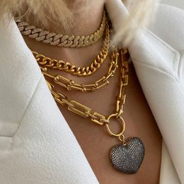 Pendant Necklaces Gift Collar heavy Minimalism Chain punk chunky Jewellery Accessory charm black crystal heart pendant necklace women men 230810