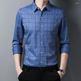 Men's Casual Shirts Top Grade Fashion Designer Brand Slim Fit Men Classic Plaid 2023 Spring Autumn Long Sleeve Trendy Clothing