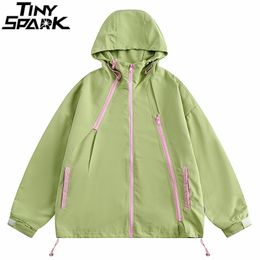 Mens Jackets Men Streetwear Hooded Jacket Windbreaker Zipper Up Casual Track Coat Harajuku Unisex Y2K Hoodie Green 230810