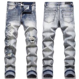 Mens Womens Designers Jeans Distressed Ripped Biker Slim Straight Denim For Men s Print Army Fashion Mans Amris Skinny Pants Star #07