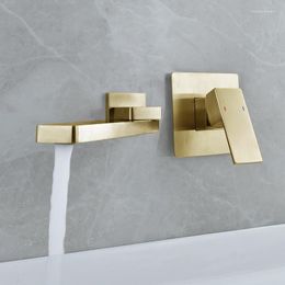 Bathroom Sink Faucets Basin Faucet Brushed Gold Mixer Tap Cold Chrome Square Wall Mounted Brass