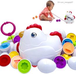 Pull Toys Easter matching egg toy for children with a push-pull chicken box 12 pieces Montessori classified learning and education toys multiple colors Z230814