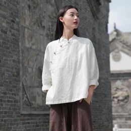 Ethnic Clothing Chinese Style Women's Tang Suit Traditional Clothes Long Sleeve Vintage Top Hanfu Ladies Linen For Women 2XL