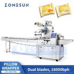 ZONESUN Automatic Pillow Packaging Machine Horizontal Flow Wrapper Pouch Packing Food Snack Bar Household Items ZS-ZB370S