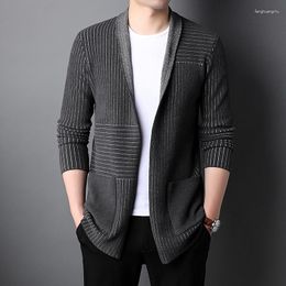 Men's Sweaters Legible Autumn Winter Sweater Men Casual Striped Knitted Cardigan Male Turn Down Collar Coats Man