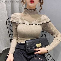 Women's Sweaters Lucifer New Autumn/Winter Sweater Women's Fashion Patch Work Half Turtle Neck Knit Pull Women's High Elastic Ultra Thin Knit Z230811