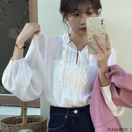 Women's Blouses Bow Tie Tops Basic Shirts Women Retro Vintage Solid White Green Chic Japan Korea Clothes Design Blusas FLHJLWOC