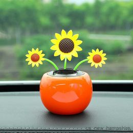 Interior Decorations Ornament Solar Dancing Shaking Head Cartoon Sun Flower Pot Automobile Auto Decoration Cute Car Accessories R230811