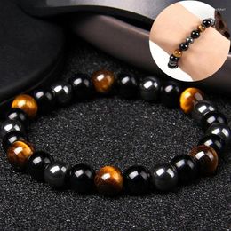 Strand 8mm/10mm Tiger Eye & Hematite Bracelets Men Classic Natural Obsidian Beads Yoga Energy Round Stone Magnetic Health Luck Jewelry