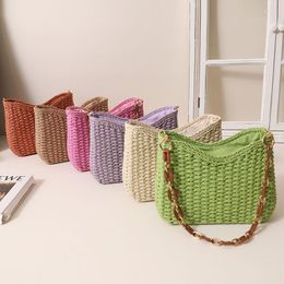 Evening Bags Candy Colour Straw Beach Bag Vintage Handmade Woven Shoulder Mini Square Handbag Bohemian Summer Vacation Casual Women