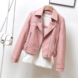 Women's Leather Fashion Jackets For Women Clothes 2023 Short Motocycle Coats Casual Coat Slim Elegant Pink Jacket Korean