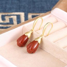 Stud Earrings ES211 ZFSILVER 925 Silver Korean FashionTrendy Luxury South Red Agate Dangle Magnolia Earring Jewellery Women Match-all Gift