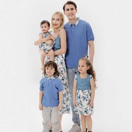 Family Matching Outfits New Women Girls Dress Men Boys T-Shirt Baby Romper Leaf Print Family Matching Outfits Parent-child Clothing Family Look