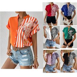 Women's Blouses Summer Streetwear Casual Fashion Patchwork Printing Shirts Female Short Sleeve Loose All-match Trend Top Women Blouse