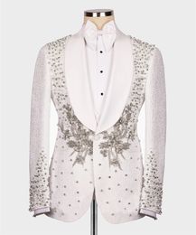 Sparkly Luxury Mens Wedding Blazers Prom Evening Party Groom Wear Beads Appliques Tuxedos Slim Fit Coat Custom Made Only Jacket