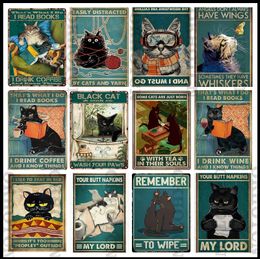 Vintage Black Cat Metal Tin Sign Retro Animals Metal Plaque Sign Just A Girl Tin Plate Cute Pet Metal Wall Sticker for Man Cave Bar Decoration 30X20CM w01