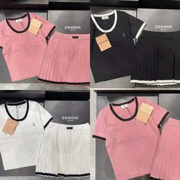 Luxury Women Sweater Skirt Simple Pullover Tops Cute Pleated Skirt Sexy Miniskirt Knit Party Dress Shirt Set