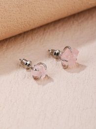 Stud Earrings BOROSA Arrival Silver Color Rough Natural Rose Quartz Druzy Claw Setting Crystal Stone Women GH012
