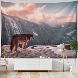 Tapestries Wolf Moon Tapestry Wall Hanging Fantasy Starry Sky Animal Hippie Bohemia Large Fabric Forest Tapestry Room Art Can Be Customised